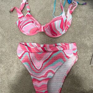 Vibrant Pink and Blue Swirl Bikini Set